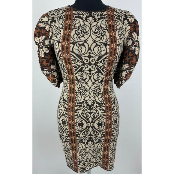 Flying Tomato Size Large Jacquard Metallic Sweater Dress Puff Sleeves Baroque - Picture 1 of 14